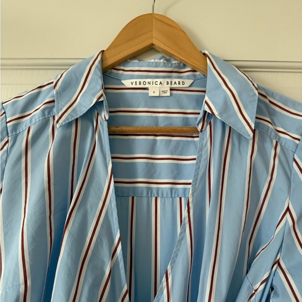 Veronica Beard Afton Wrap Stripe Shirt Dress
